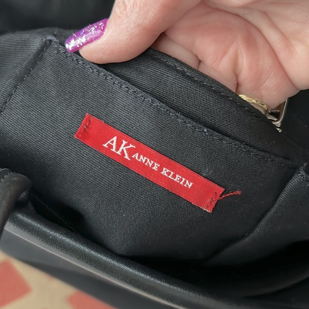 Ann Klein Black Tote hand bag vintage fabric faux leather 3 compartments, large - Picture 10 of 17